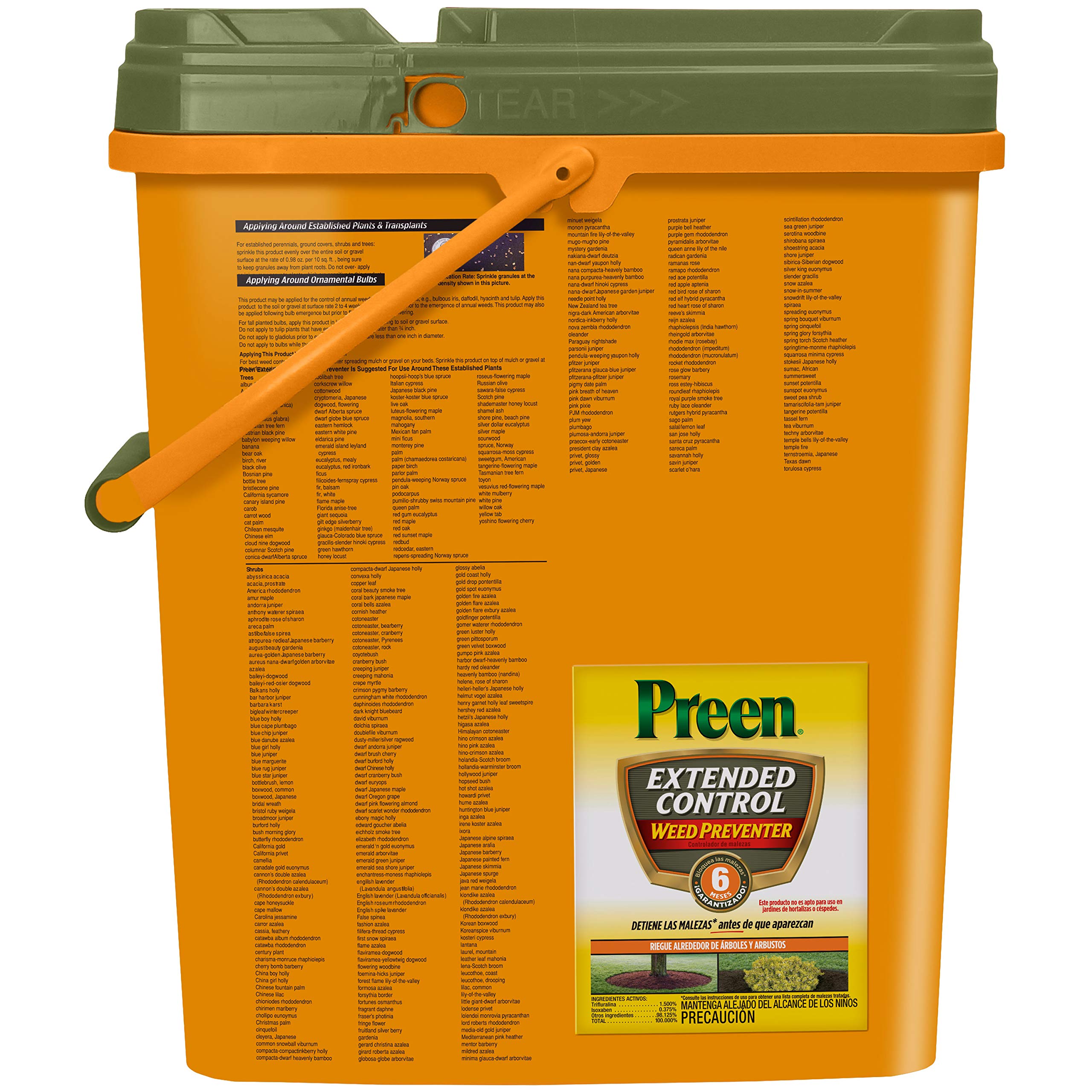 Preen Extended Control Weed Preventer label details show six month protection.