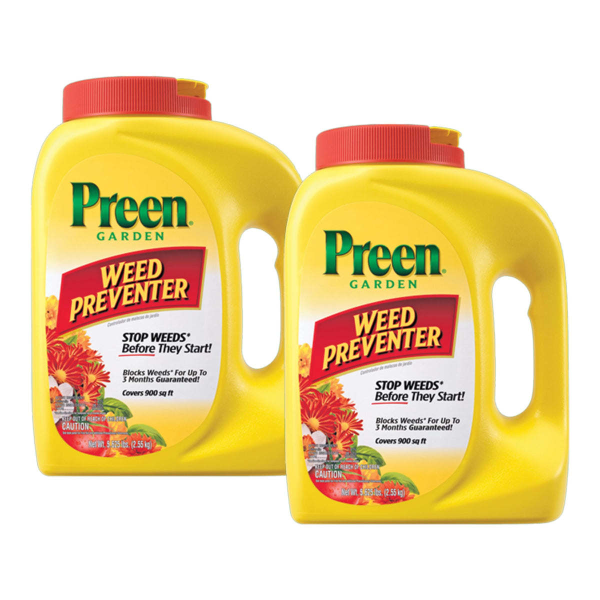 Preen Garden Weed Preventer bottle with flip-top for quick bed applications.