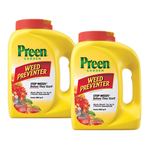 Preen Garden Weed Preventer bottle with flip-top for quick bed applications.