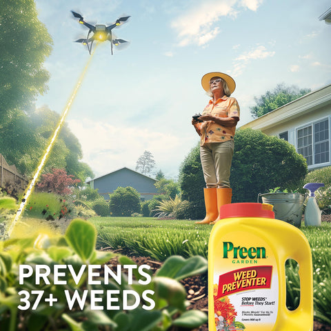 Preen Garden Weed Preventer not for lawns label clarifies proper placement