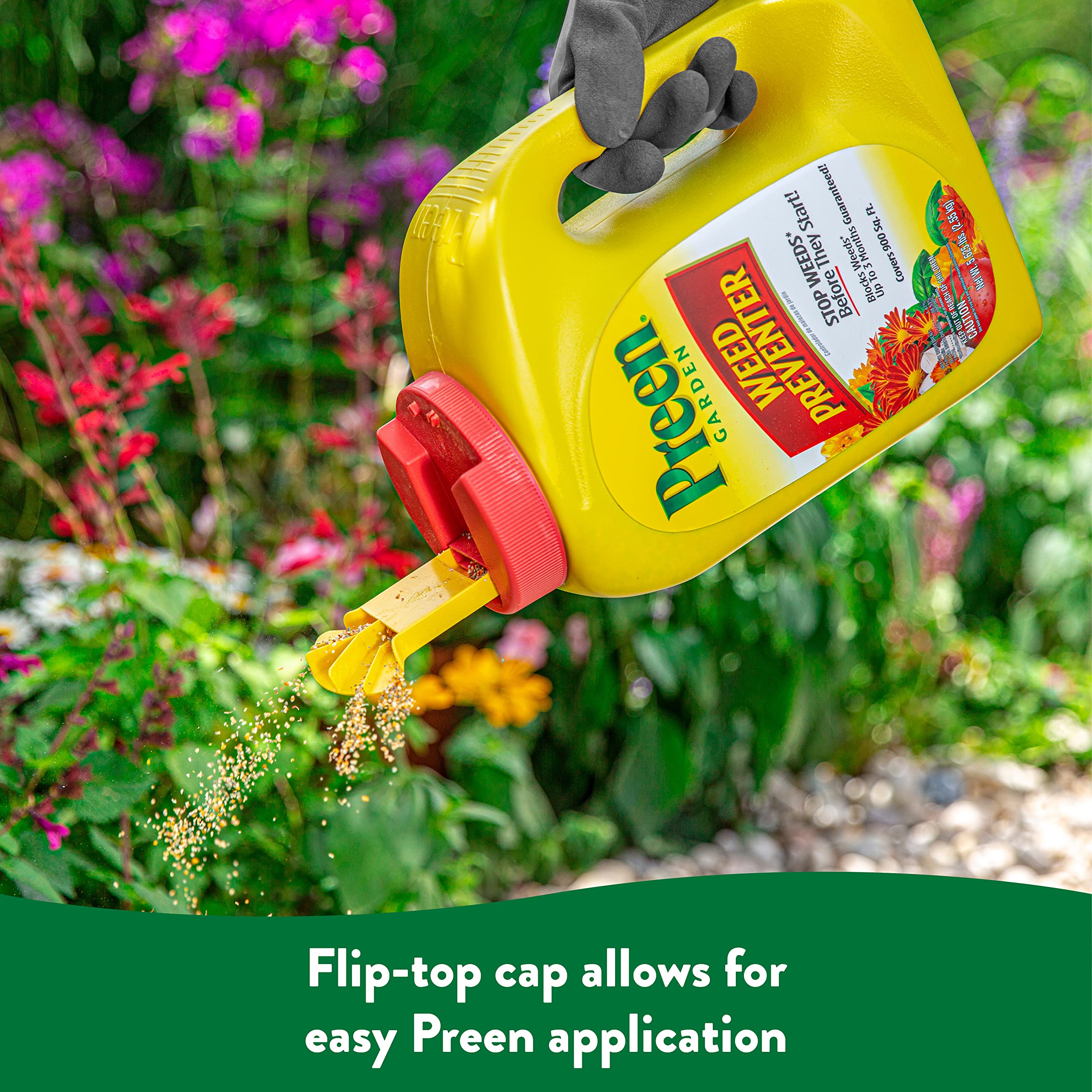 Seasonal spring, summer, or fall application with Preen in garden.