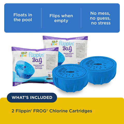 Prefilled chlorine cartridge twists on for hassle-free pool upkeep.