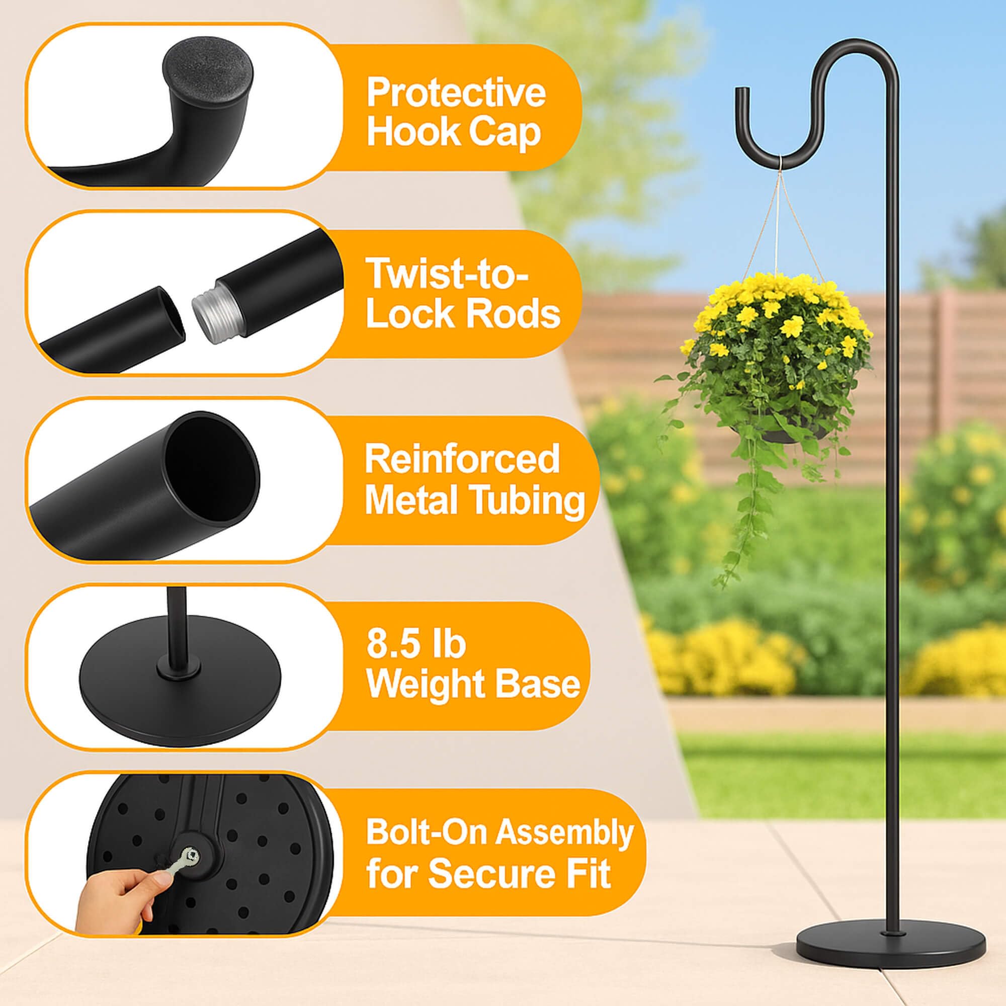 PREMILITY heavy-base stand delivers stable support for wind chimes and planters.