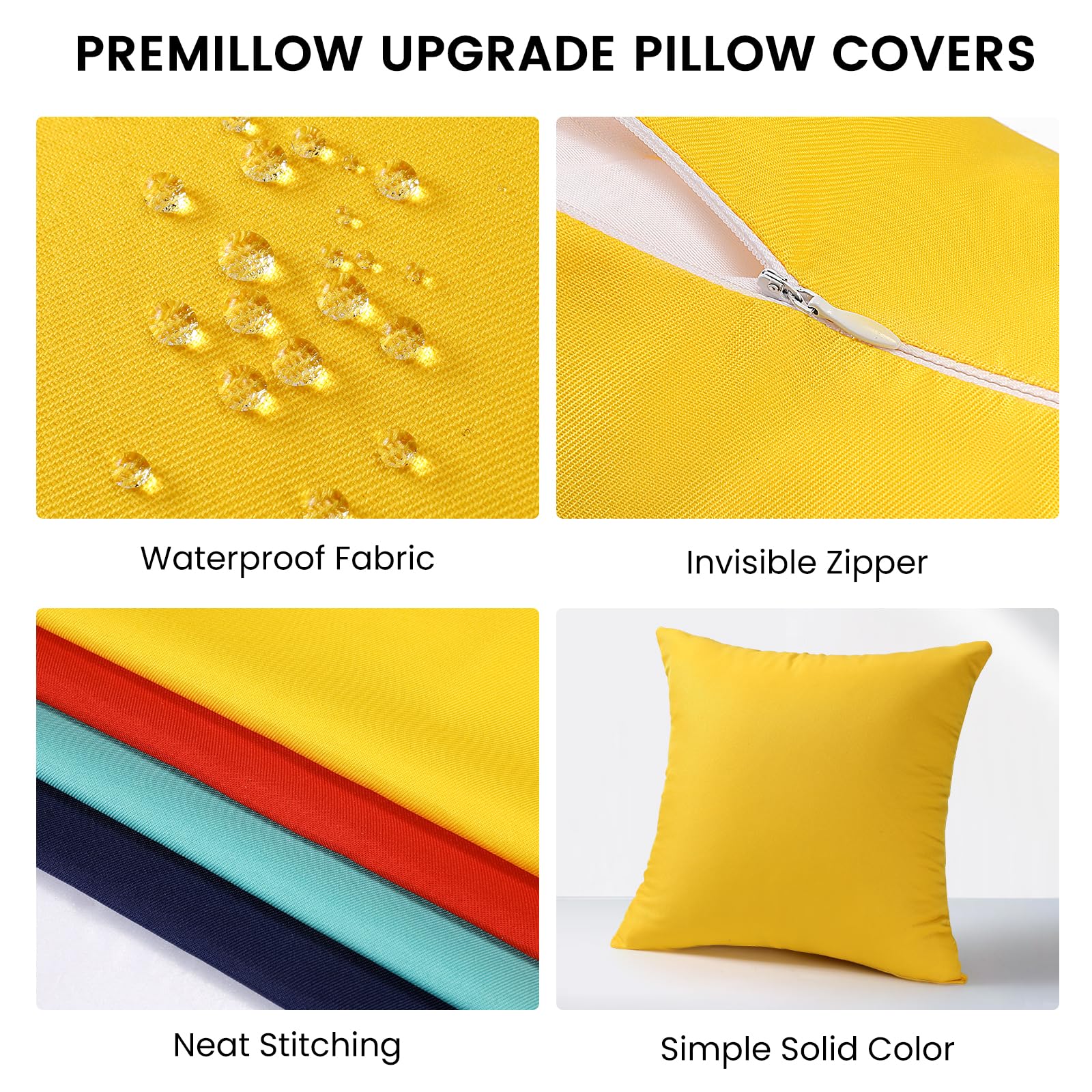 Premillow waterproof pillow cover close-up highlights durable canvas-polyester mix.