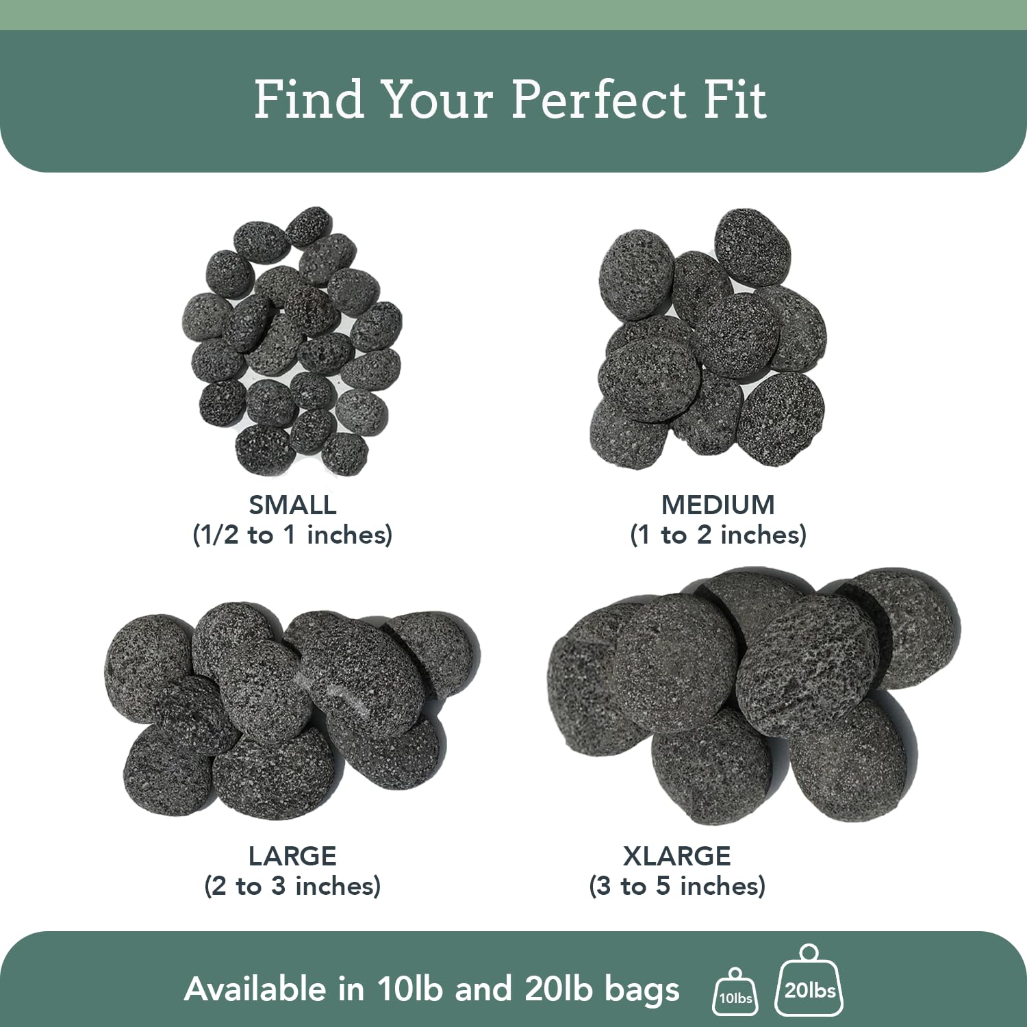 Premium Pebbles lava rock pack, 20 pounds, ready for quick setup.