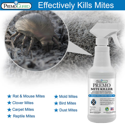 Premo Guard USA-made packaging highlights quality standards for household mite control.