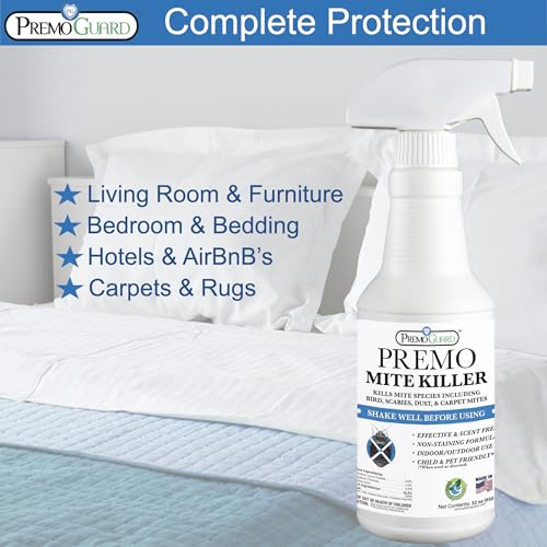 Premo Guard kills mites on contact on fabrics and surfaces
