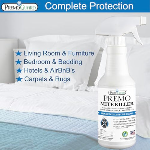 Premo Guard kills mites on contact on fabrics and surfaces