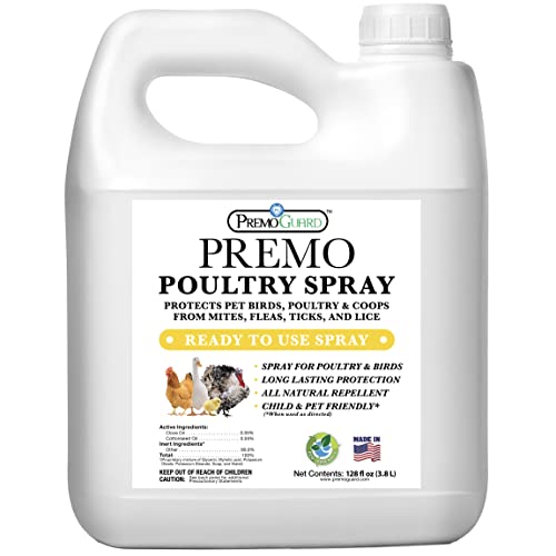 Premo Guard Poultry Spray on chickens for protection against mites and lice