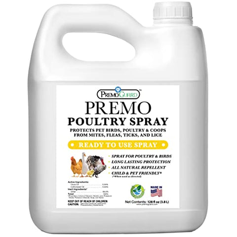 Premo Guard Poultry Spray on chickens for protection against mites and lice