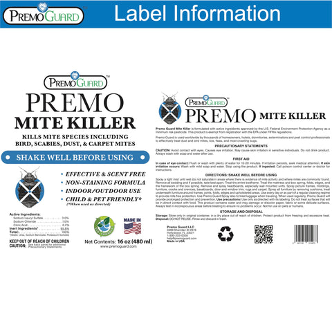 Premo Guard scent-free and non-staining formula shown on fabrics and mattresses.
