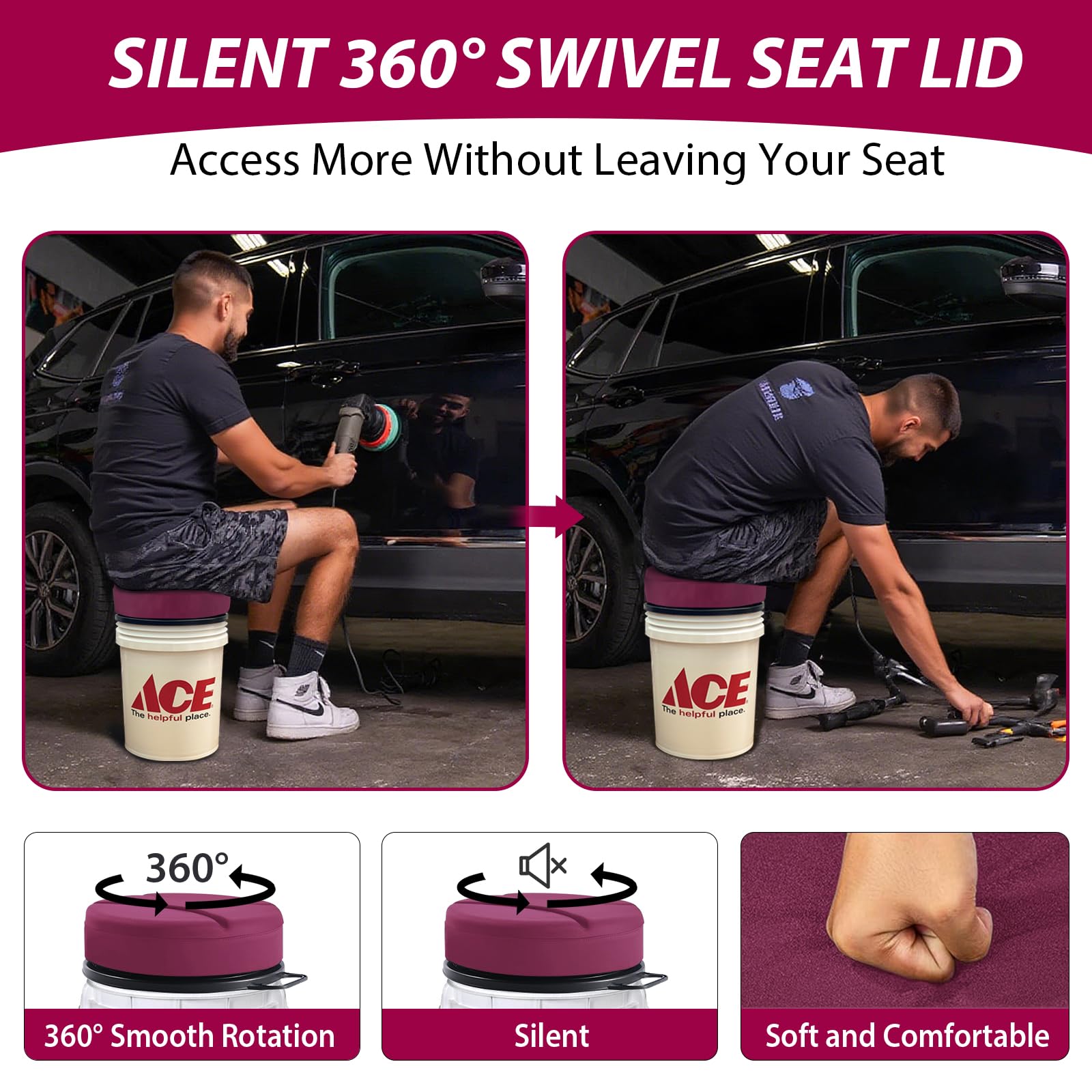 Lightweight portable handle simplifies moving the seat between locations.