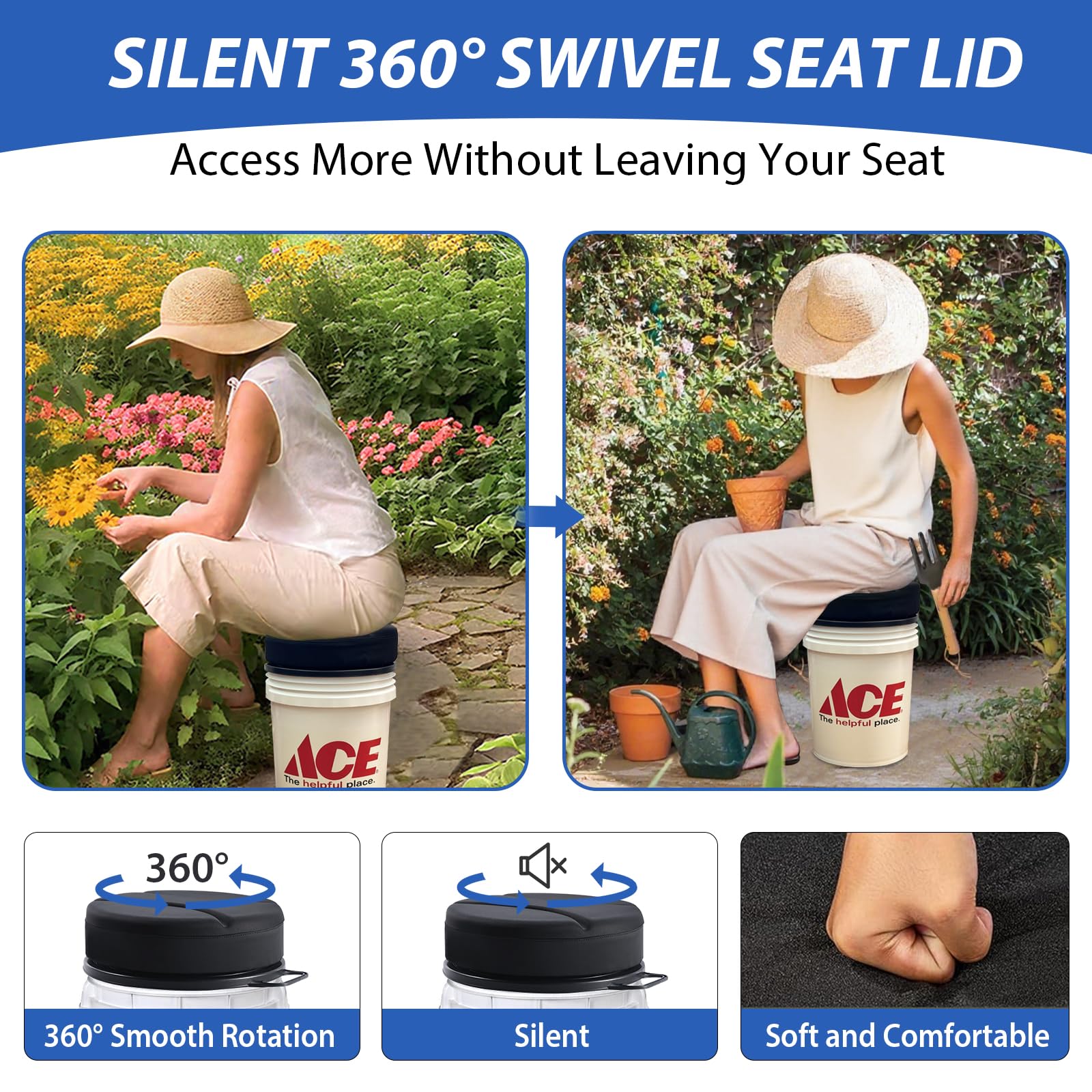 Presentastic portable handle seat moves easily between tasks outdoors