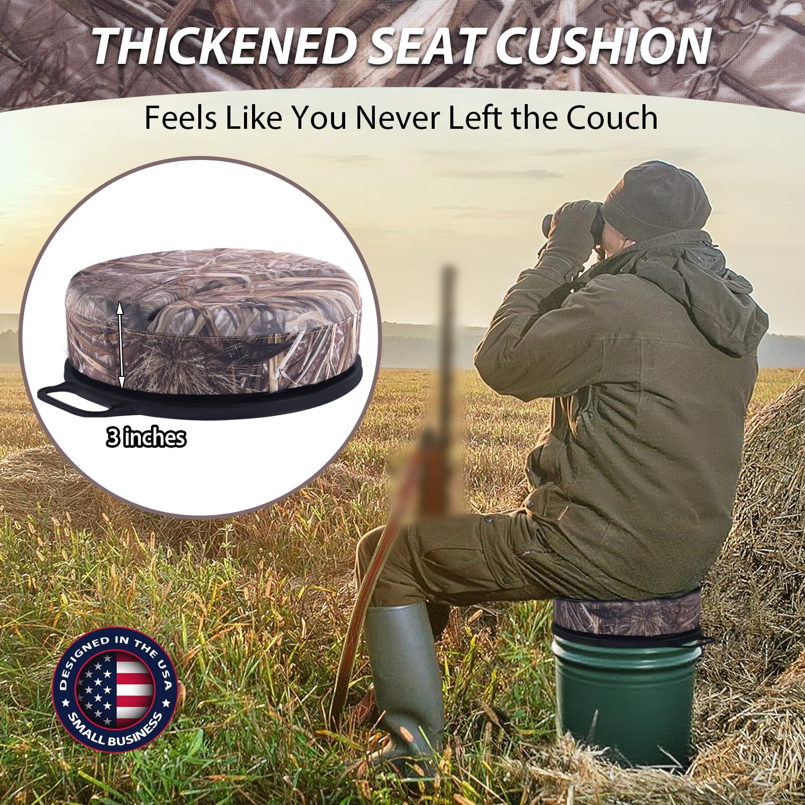 Presentastic waterproof bucket seat cushion keeps gear dry during wet outdoor sessions.