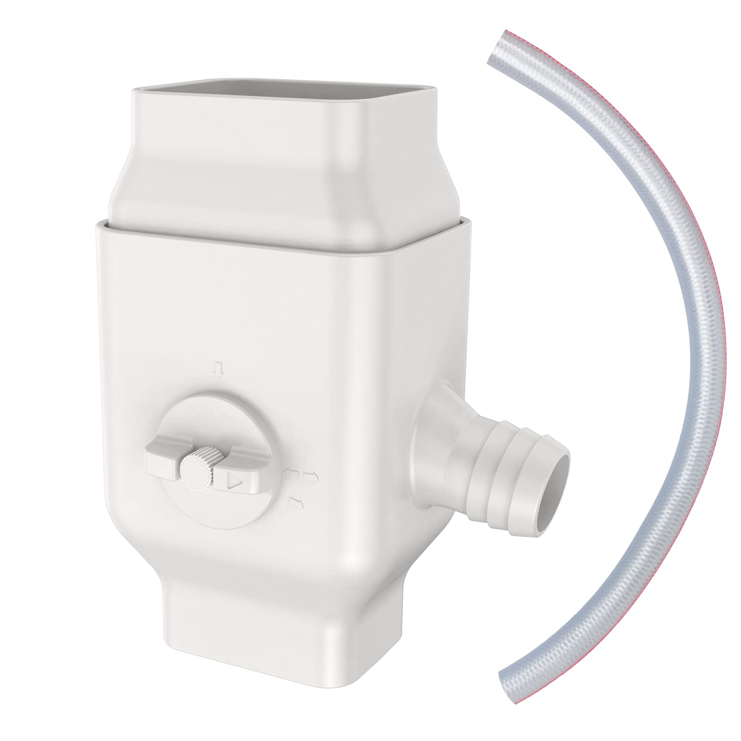 Prestantious downspout diverter with left-right spout for flexible rainwater routing.