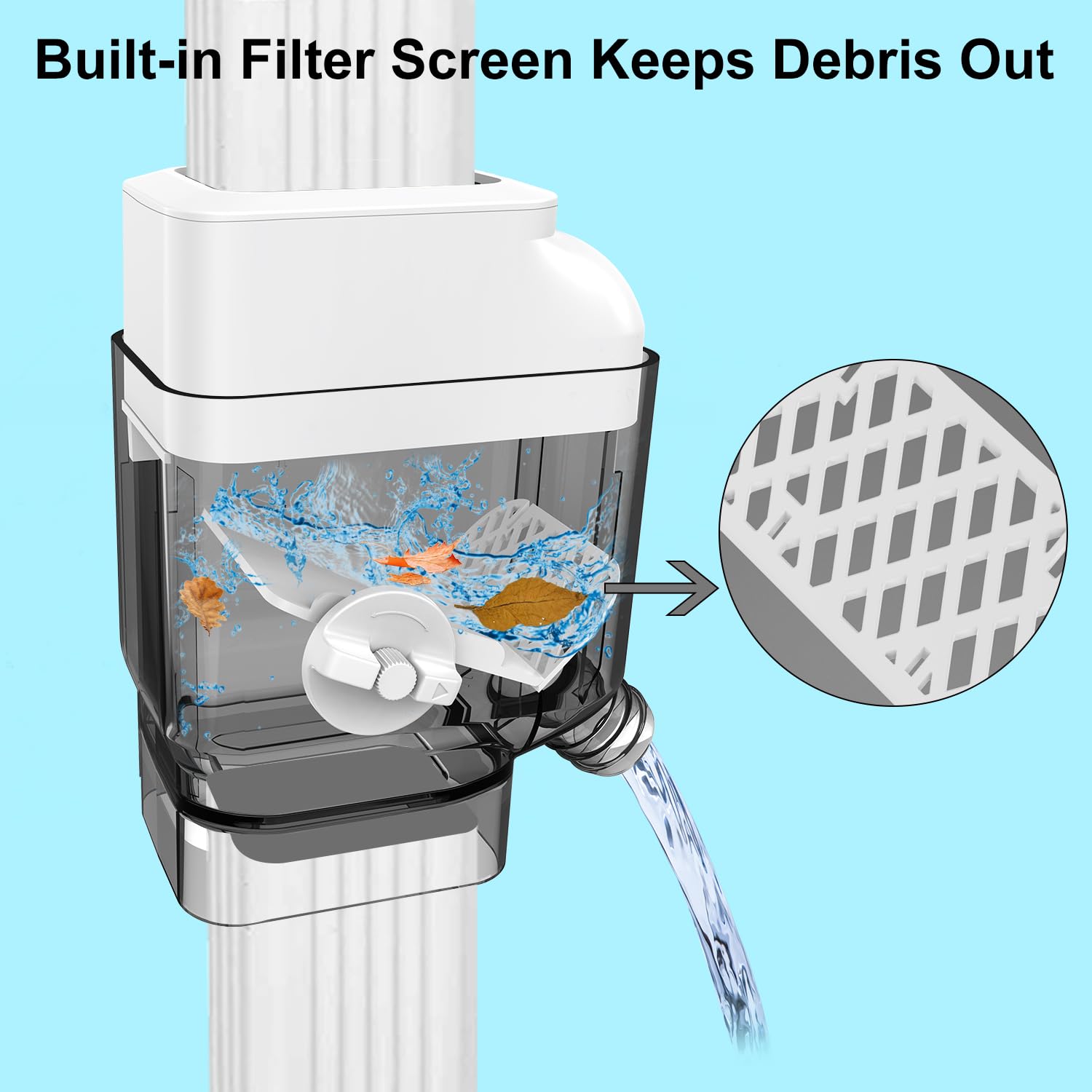 Prestantious 4ft reinforced hose reaches rain barrel from any placement.