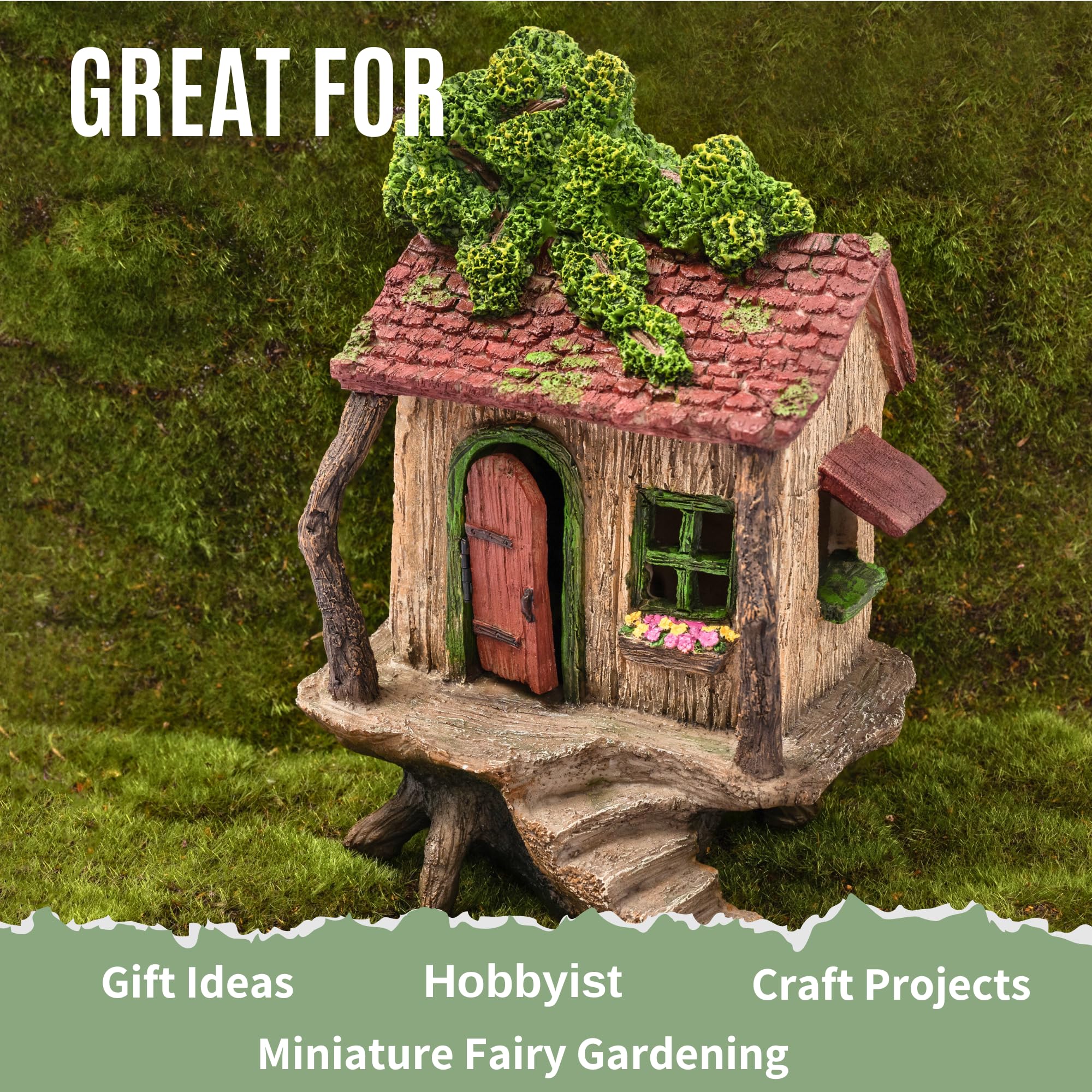 PRETMANNS Fairy Garden House pairs with succulents for a whimsical display