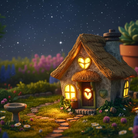 PRETMANNS Fairy House green cottage exterior adds charming focal point to any garden.