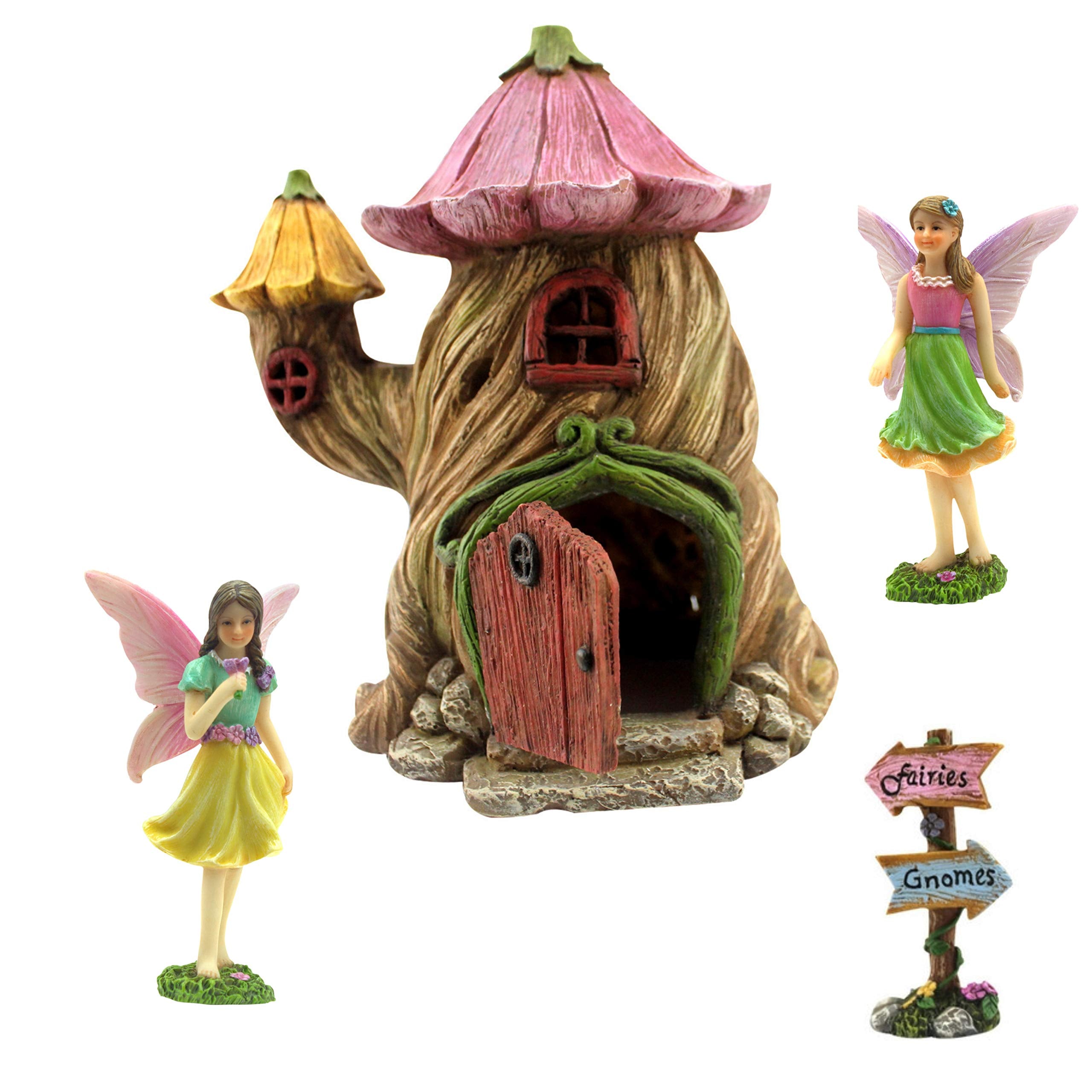 PRETMANNS Fairy House Kit flower-stump exterior enhances outdoor whimsy and decor.