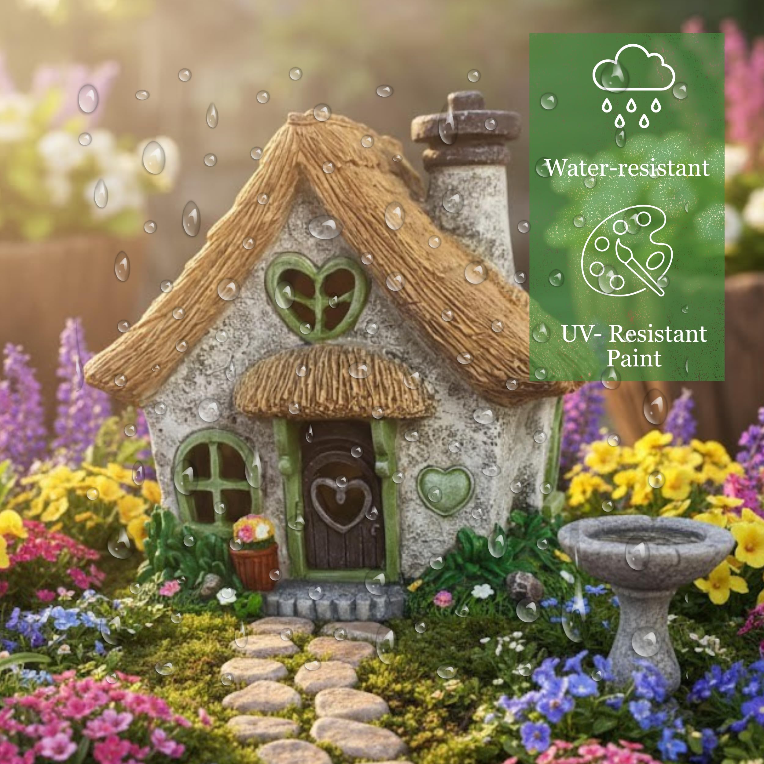 PRETMANNS Fairy House solar charging battery powers gentle illumination.
