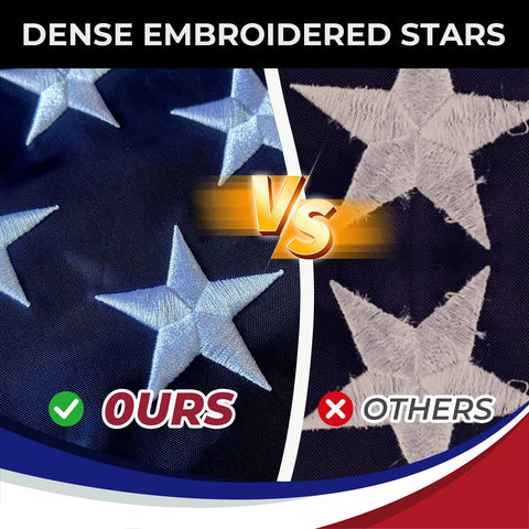 Pretty Jessie American flag embroidered stars close-up shows crisp detail.