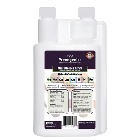 Prevegenics MicroGenics 0.75% bottle for easy foliar fertilizer application