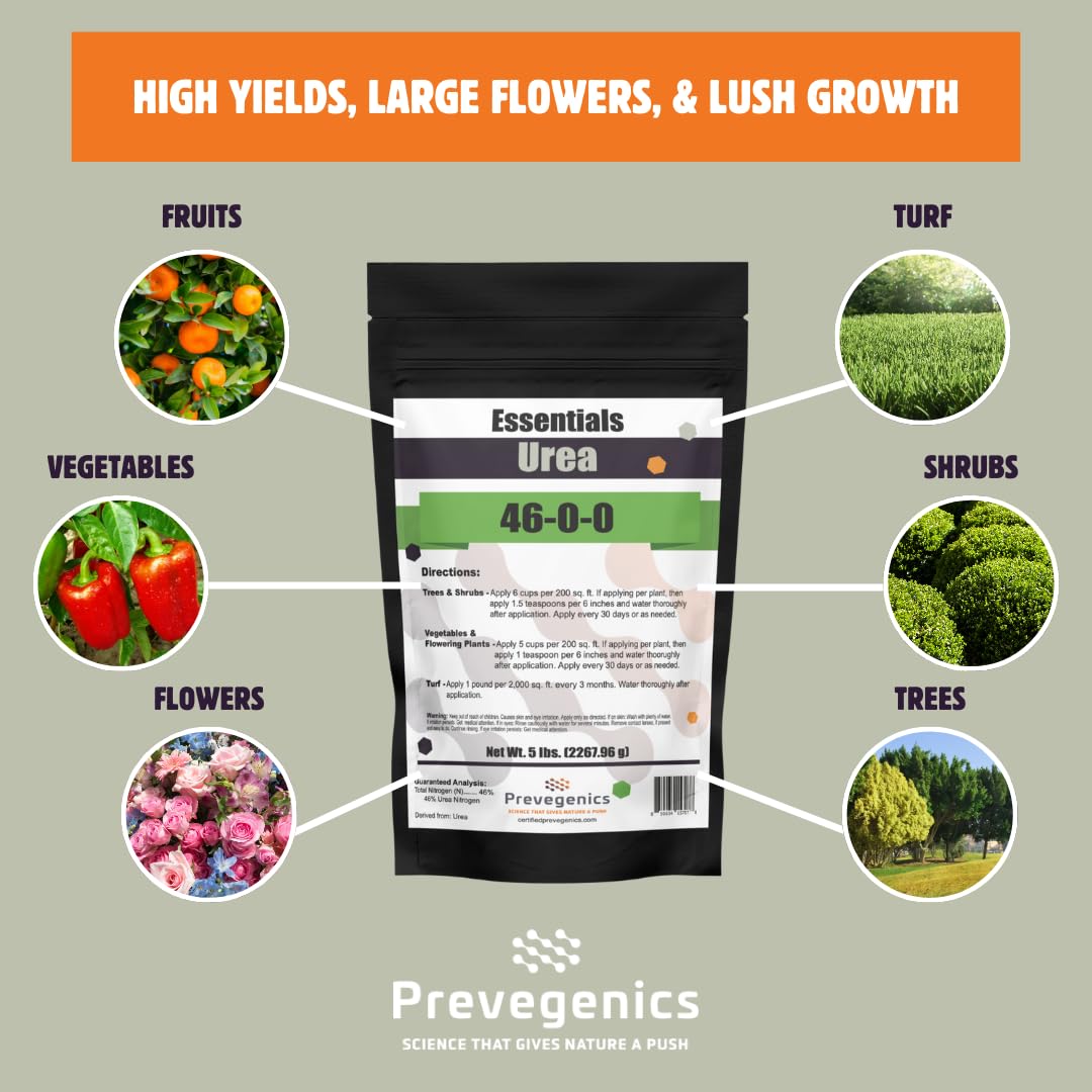 Garden bed with vegetables and flowering plants treated with Urea 46-0-0.