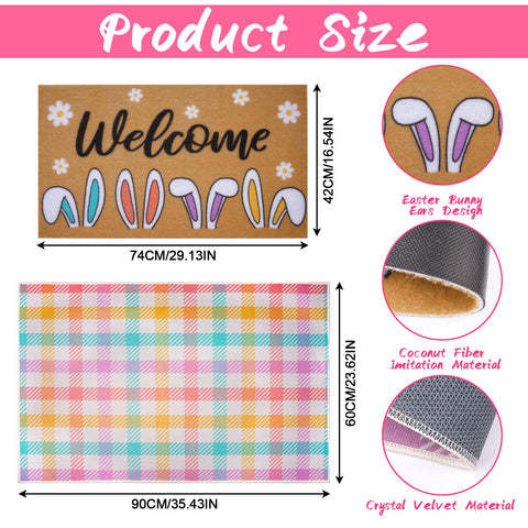Prewplam Easter Bunny Welcome Mat dual texture for dirt scraping and comfort.