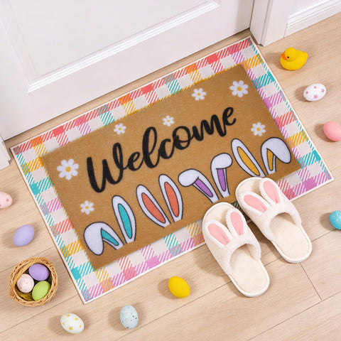 Prewplam Easter Door Mat washable for easy maintenance.