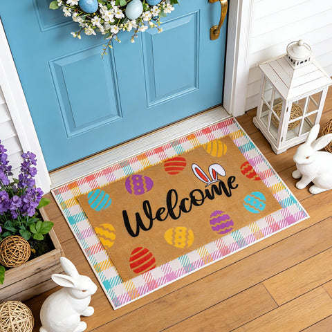 Prewplam Easter welcome doormat at the front door with slip-resistant backing