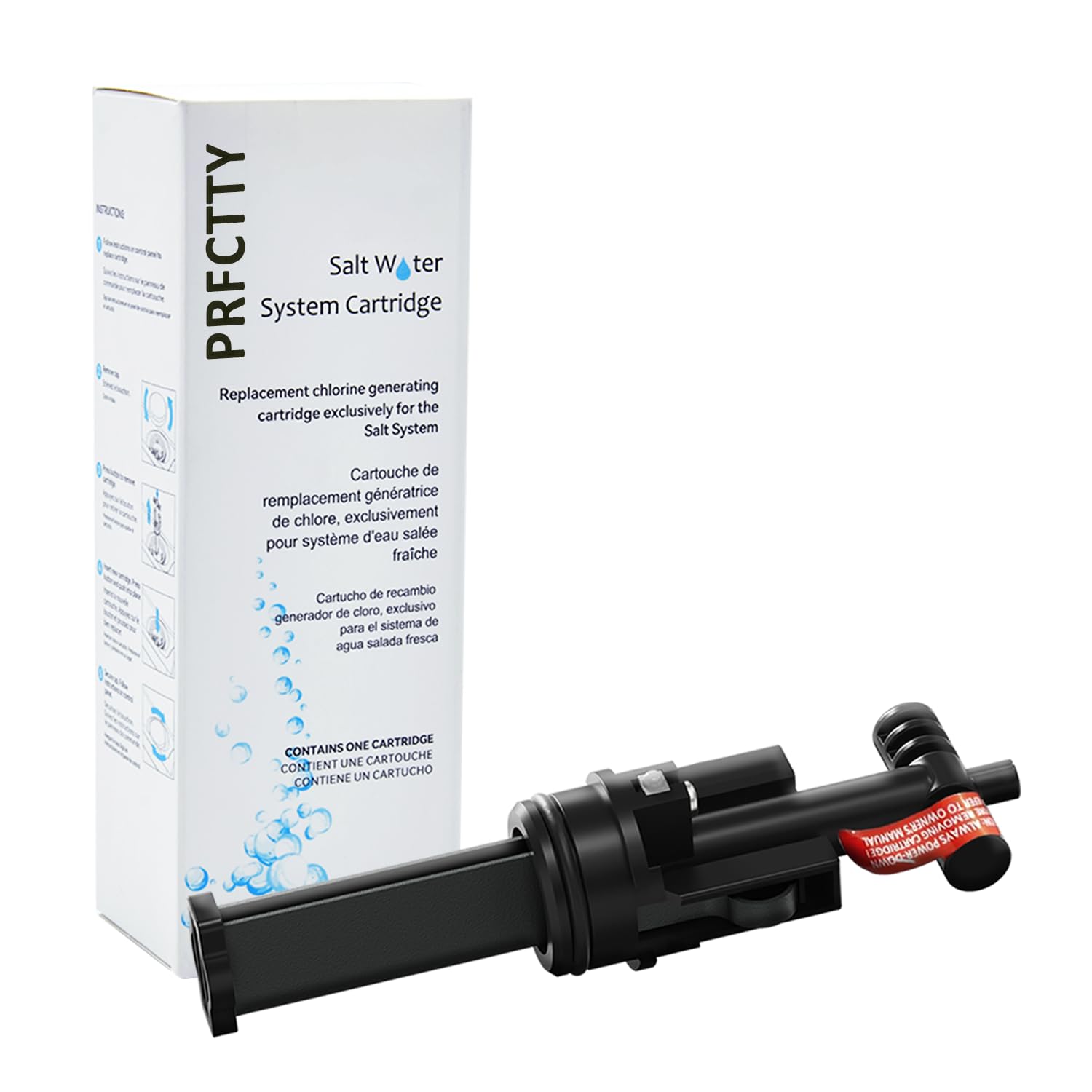 PRFCTTY spa cartridge in-use image emphasizes hands-free sanitization benefit.