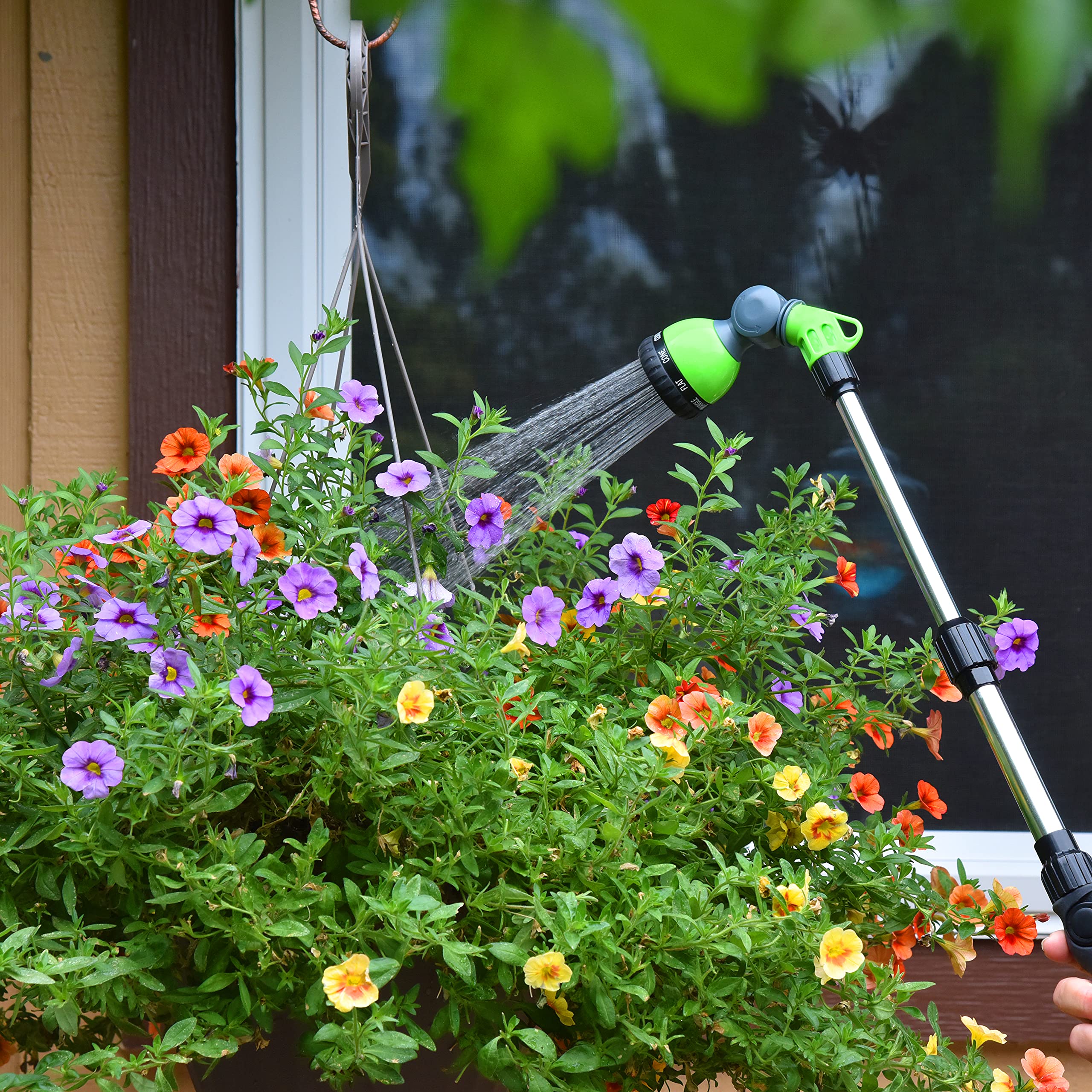Pri Gardens watering wand eight nozzle options cover lawns, shrubs, and pots.