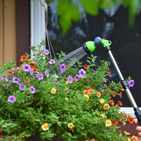Pri Gardens watering wand eight nozzle options cover lawns, shrubs, and pots.
