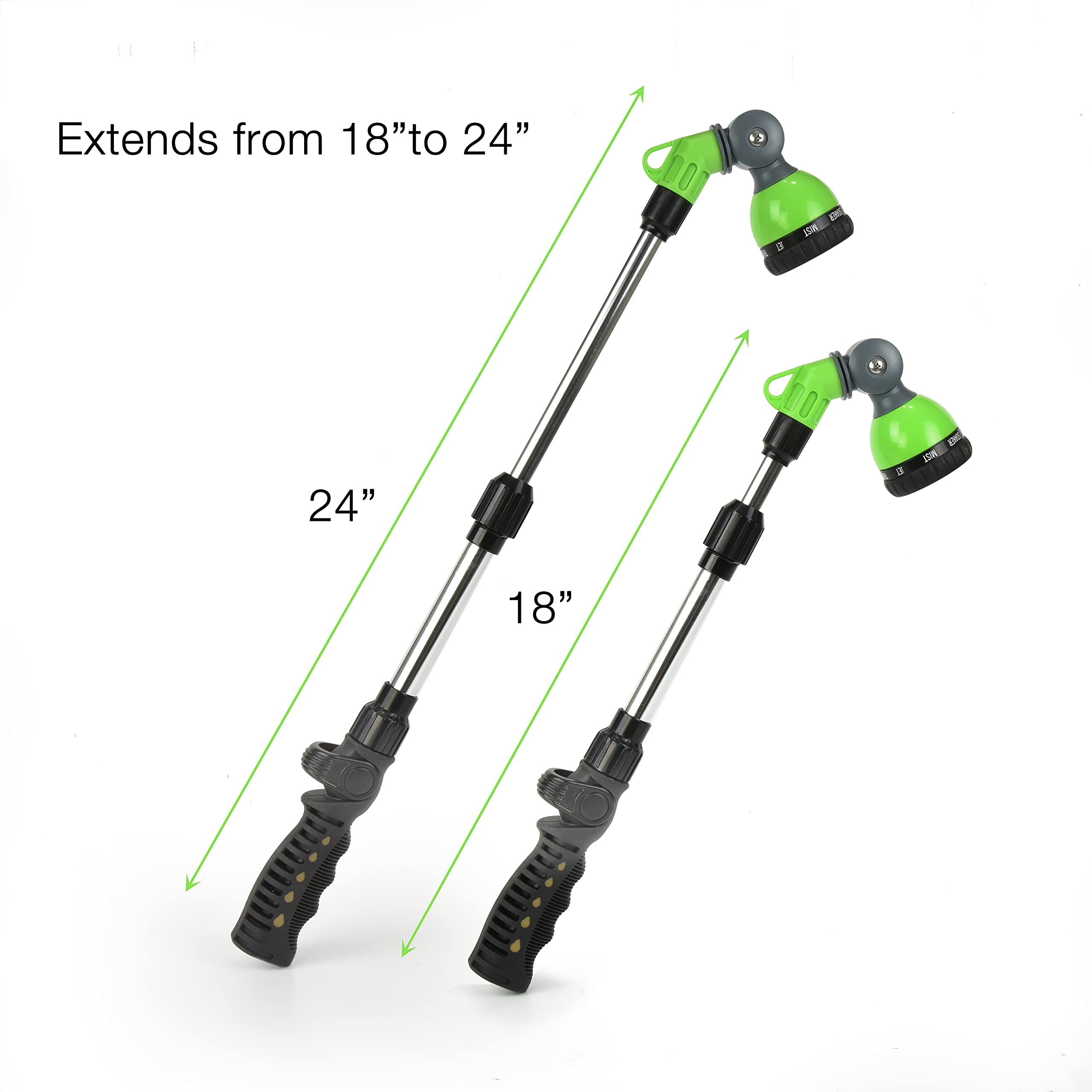 Pri Gardens watering wand ratcheting head allows precise watering at varying angles.