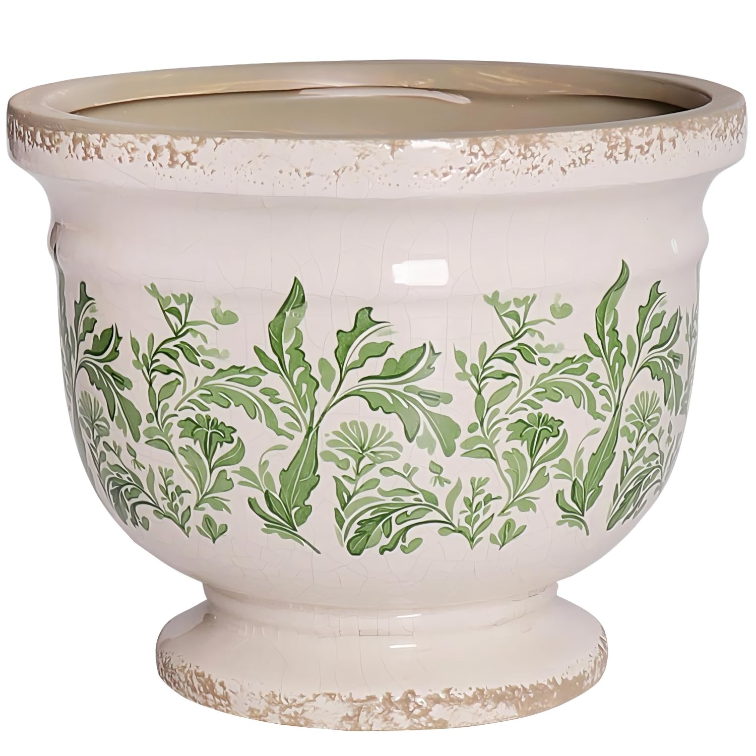 Pricetail vintage crackle glaze planter on a shelf adds timeless charm.