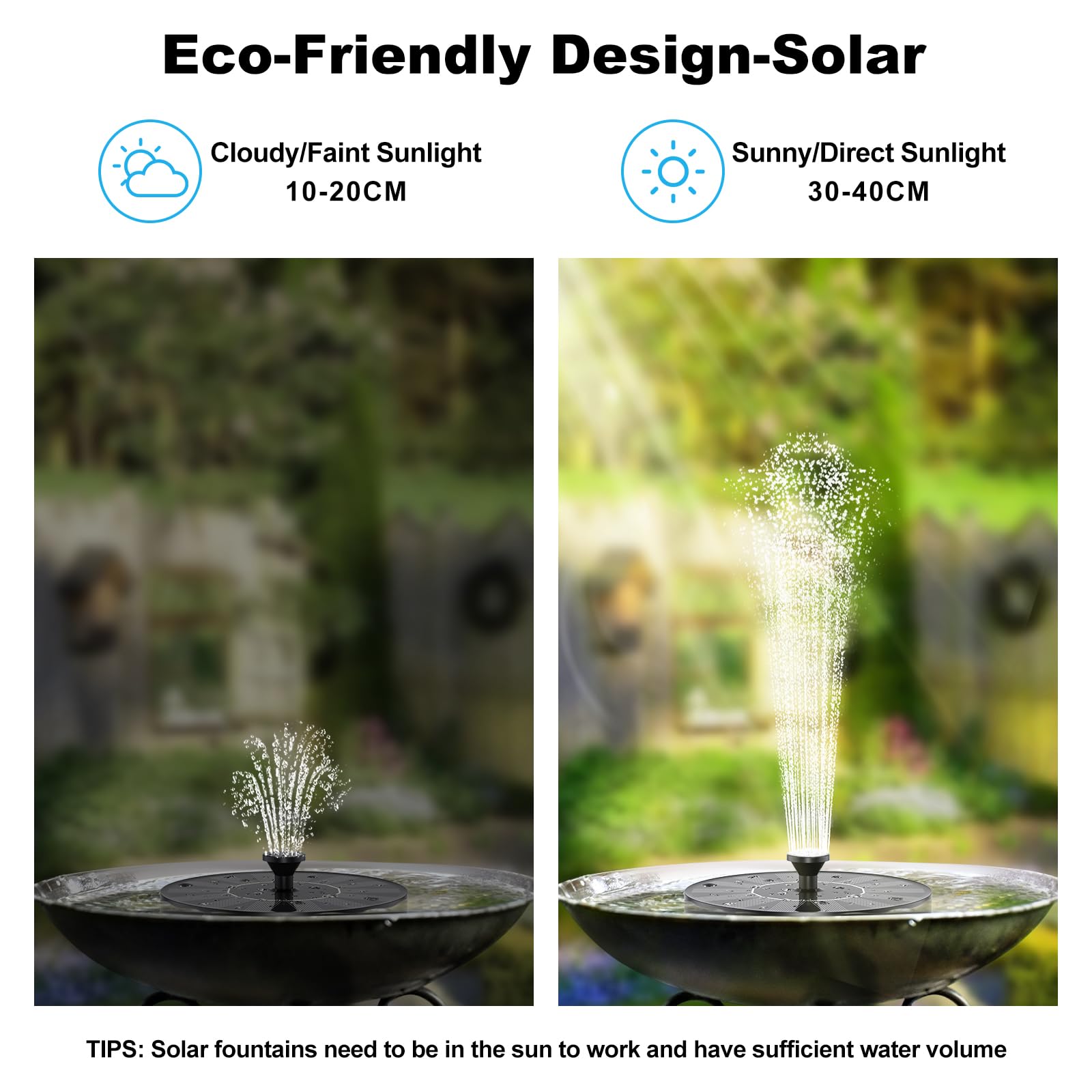 Priksia free-standing floating fountain in action, easy to move across the garden.