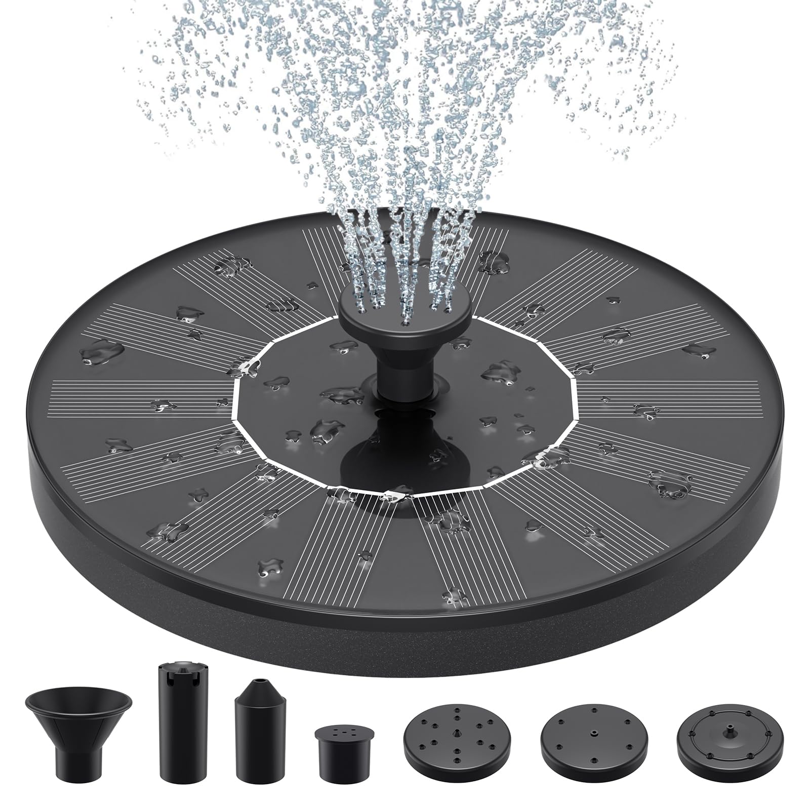 Priksia solar birdbath with six nozzles for vibrant garden water display.