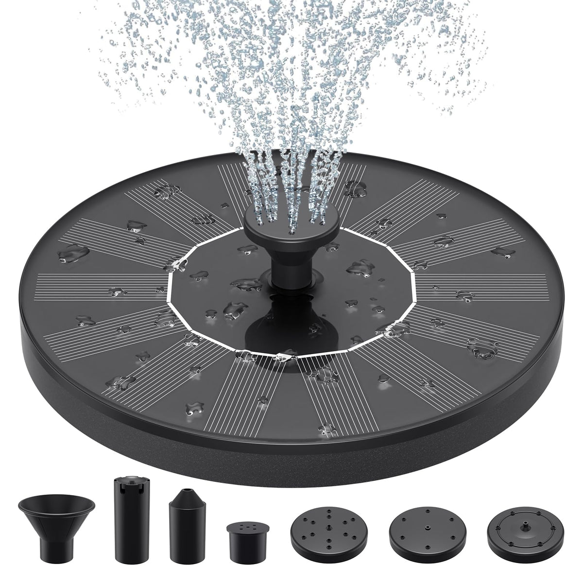 Priksia solar birdbath with six nozzles for vibrant garden water display.