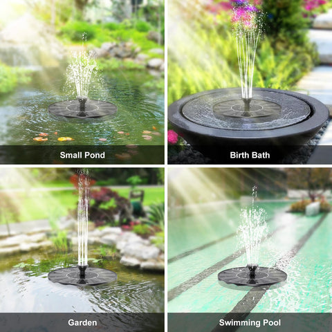 Priksia solar birdbath nozzle patterns showcase six spray options in your outdoor space.