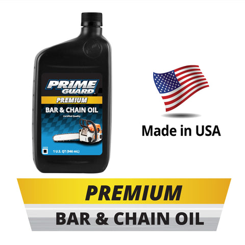 Prime Guard Bar and Chain Oil 1-quart bottle on shelf packaging.