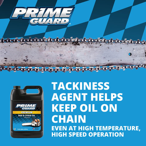 Prime Guard Bar & Chain Oil 1-gallon container on shelf conveys bulk value and reliable supply.