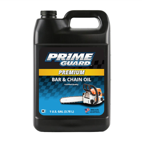Prime Guard Bar & Chain Oil pack4 1gal bottle front for reliable lubrication.