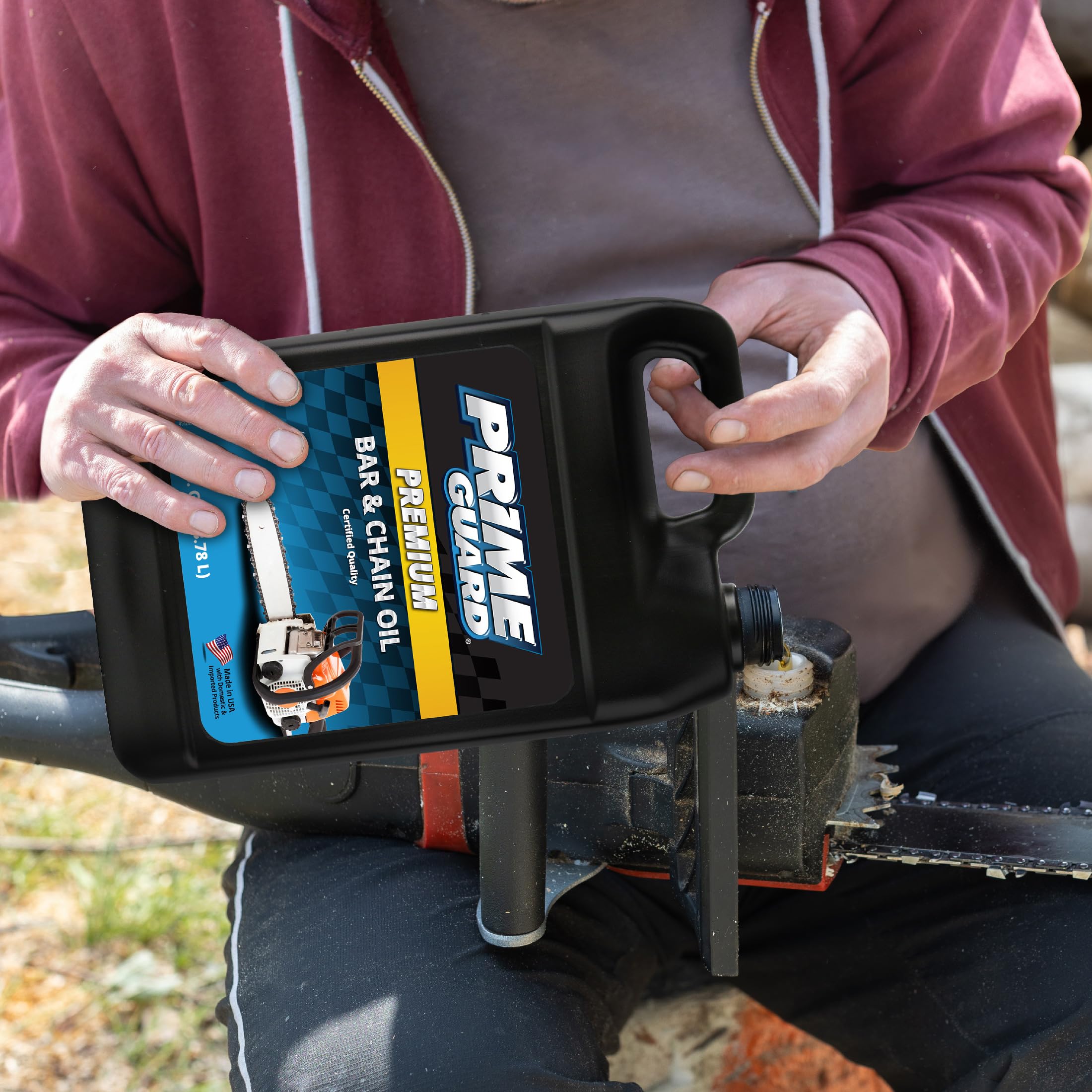 Prime Guard Bar & Chain Oil tackiness promotes long-lasting lubrication.