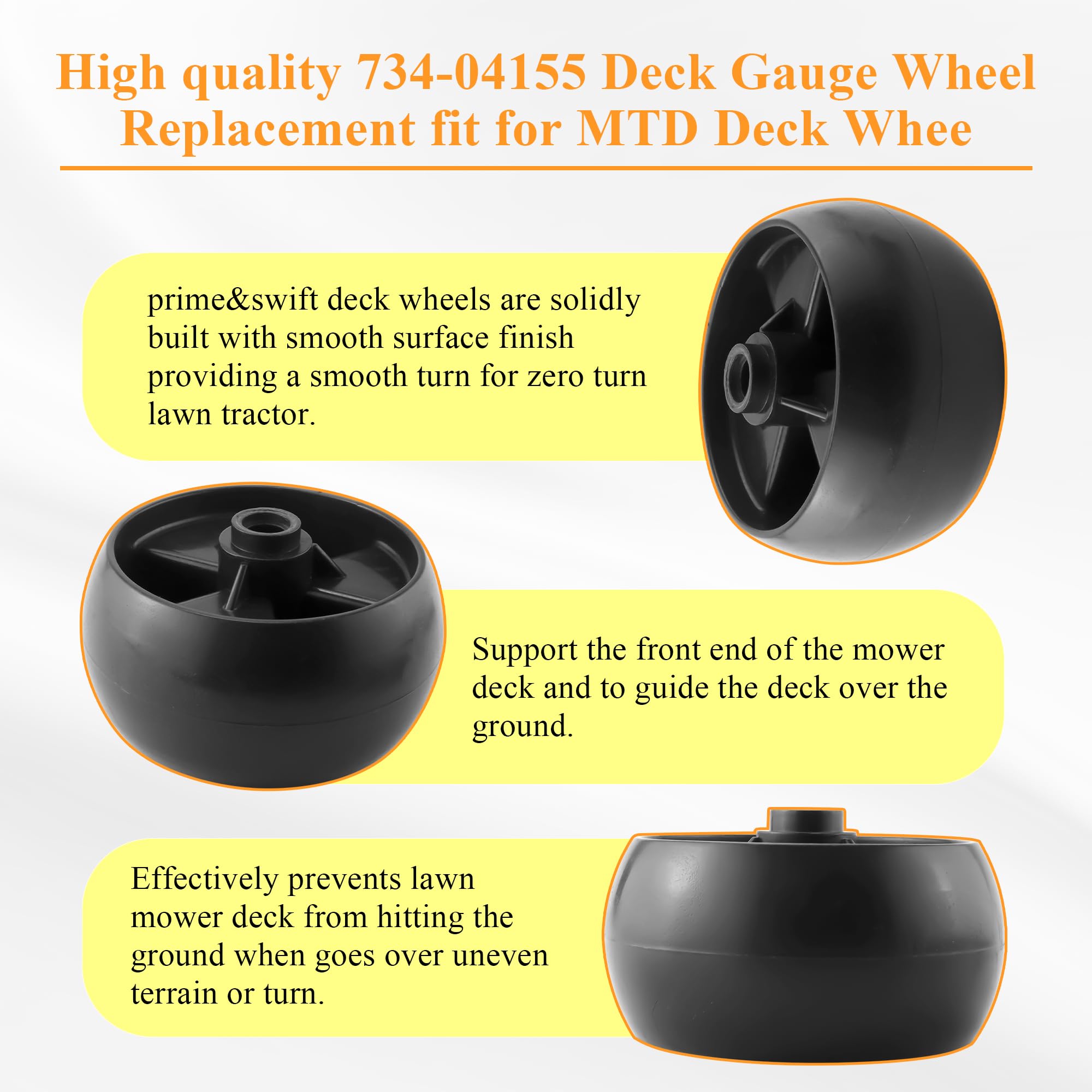 Prime&Swift 734-04155 deck wheel suits MTD models for even cuts