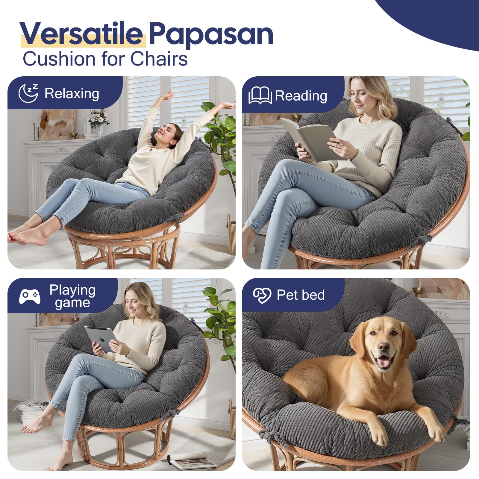 PrimePATIO papasan cushion corduroy fabric texture invites daily use.