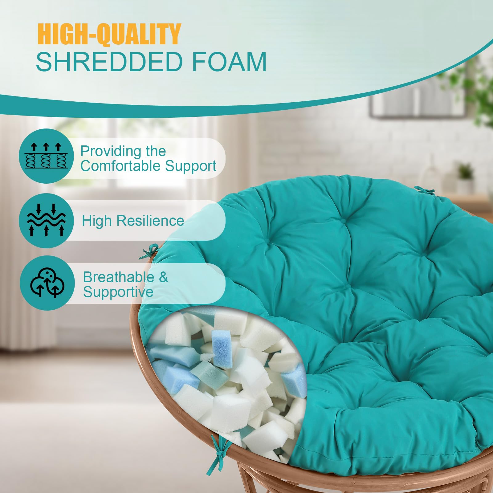 PrimePATIO Papasan cushion four ties secure fit
