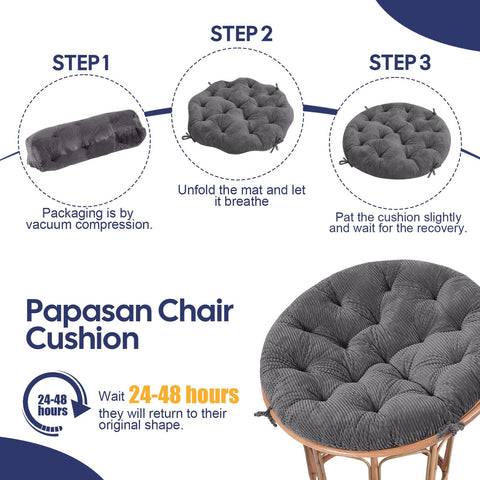PrimePATIO papasan cushion grey ideal for camping and picnics.