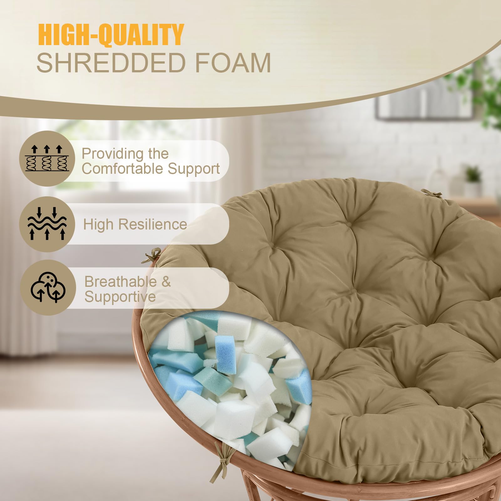 PrimePATIO papasan cushion with ties secures to chairs during windy days or activities
