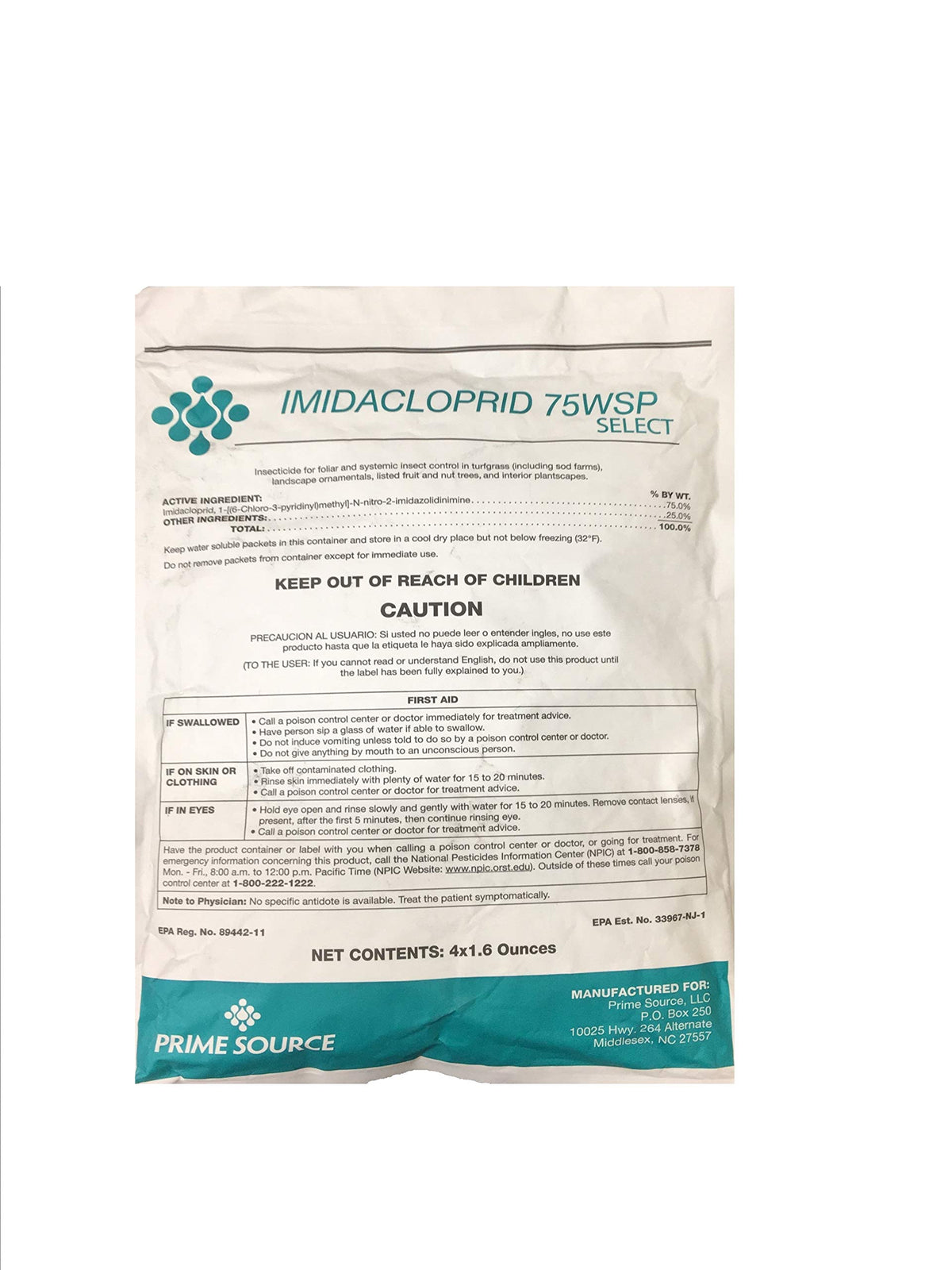 Primesource Imidacloprid 75WSP Select bottle for long-lasting turf pest control