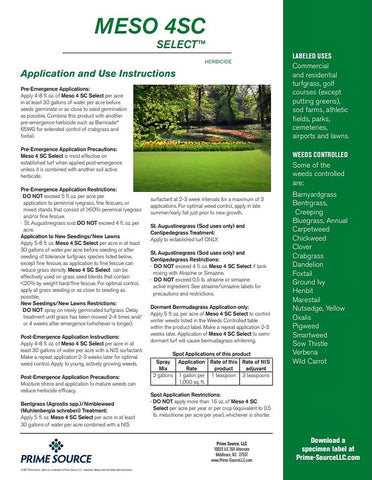 Primesource Meso 4 SC Select field application aiding weed suppression in turfgrass.